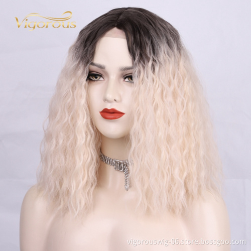 High Temperature Fiber Cosplay Daily Party Loose Wave Ombre White Short Cheap Price Black Root Synthetic Curly Hair Wig